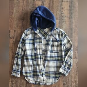 Love Tree Plaid Button Down Shirt with Blue Hood